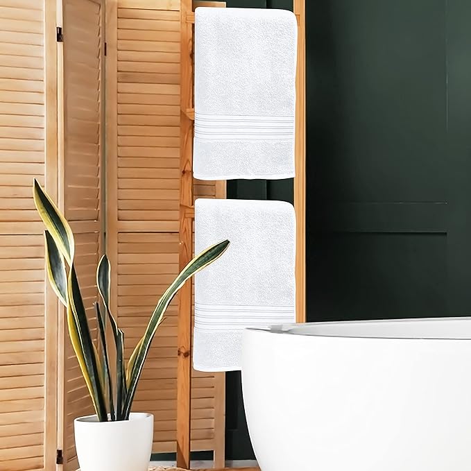 BOUTIQUO 100% Cotton 2 Pack Bath Towel Set 28x55 inches, Eco-Friendly Large Bath Towels, Compact Quickdry Lightweight Soft & Highly Absorbent Bath Towel,Ideal for Everyday Gym Travel Camp Pool - White