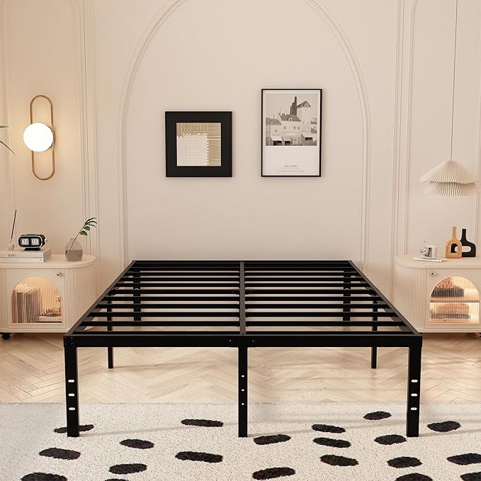 18 Inch Full Size Bed Frame with Skirt, Heavy Duty Metal Bed Frame Full, No Box Spring Needed, Support Up to 3000 lbs, Easy Assembly, Noise Free, Black