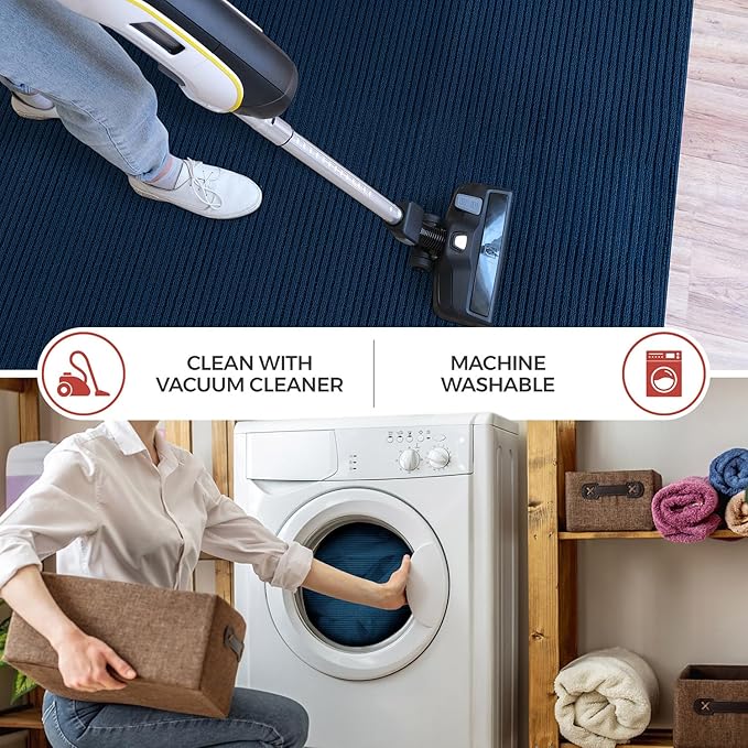 Non Slip Navy Solid Rubber Back Thing Rug for Living Room 4 Round Area Rugs for Kitchen, Rugs for Bedroom, Stain Resistant Easy Cleaning Non Shedding Carpet Navy 4 Round