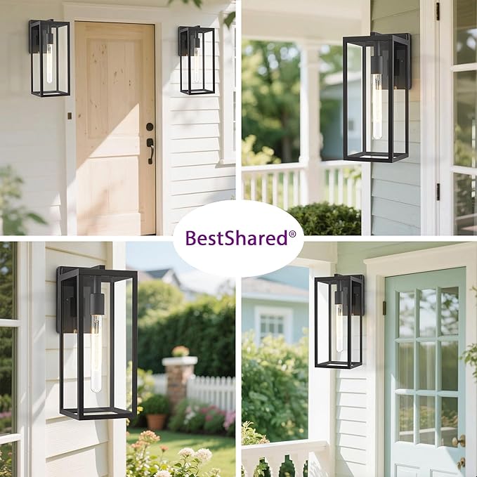 Bestshared Outdoor Wall Sconce Lights,Exterior Wall Lighting Fixtures with Clear Glass, Anti-Rust Modern Black Outside Lantern Lamp for House Front Porch Doorway Patio (Black, 15"-1 Pack)