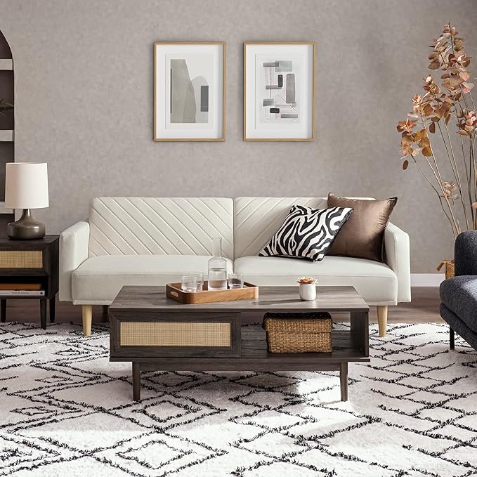 mopio 76.4" Futon Sofa Bed, Couch, Loveseat, Sleeper Sofa, Mid Century Modern Futon Couch, Sofa Cama, Couches for Living Room (Snow Velvet)