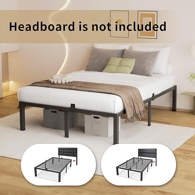 MAF 14 Inch California King Bed Frame No Box Spring Needed Heavy Duty Platform Cal King Bed Frame with Steel Slat Support 3000 LBS Noise Free Black Bed Frame Cali King