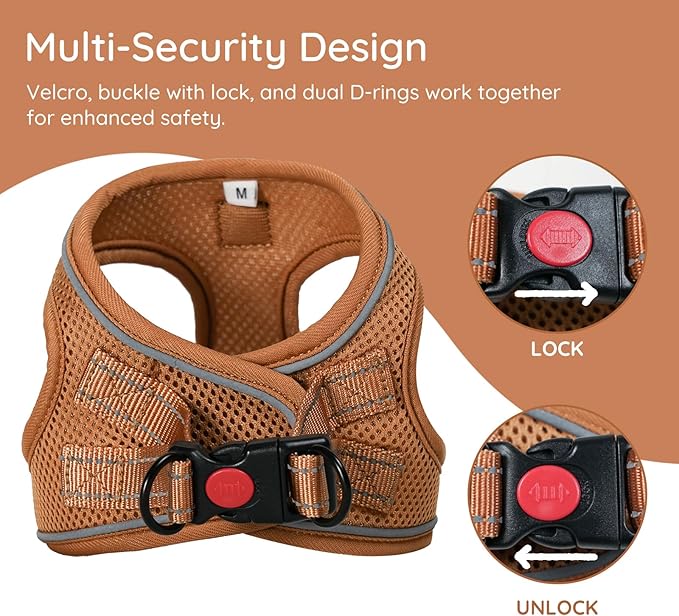 BELLA & PAL Step in Vest Harness for Small and Medium Dogs, No Pull Puppy Harness with Leash Set, Comfortable Air Mesh Dog Vest Harness with Reflective Strip (Mokka, XS)