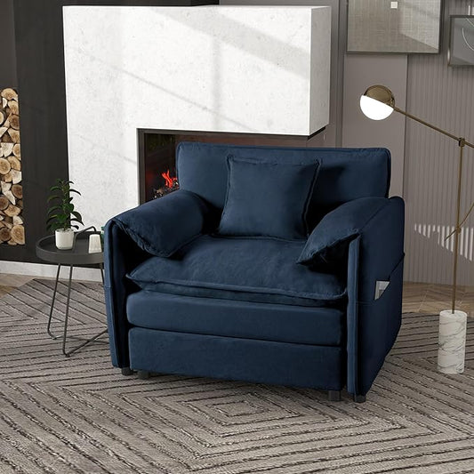 41.73" Oversized Sofa Chair, Chenille Modern Upholstered Armchair, Modular Sectional Sofa for Living Room, Deep Seat Reading Sofa for Bedroom Apartment (Blue, 41.73 Inch)