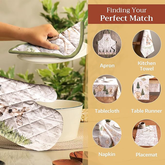 Maison d' Hermine Pot Holders 100% Cotton Heat Resistant Potholders 8" x 8" Hot Pads with Loop for Thanksgiving Christmas Decorations BBQ Cooking Baking Handling Hot Pans (Pack of 1, Mountain Life)