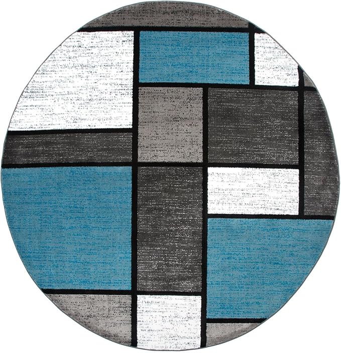 Rugshop Contemporary Modern Boxes for Home Office,Living Room,Bedroom,Kitchen Non Shedding Round Area Rug 8' Blue