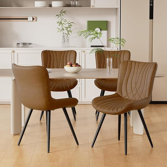 Dining Chair Set of 4 PU Leather Dining Room Chairs Upholstered Comfy Dining Chairs Modern Kitchen Armless Side Chair with Sturdy Metal Legs,Brown