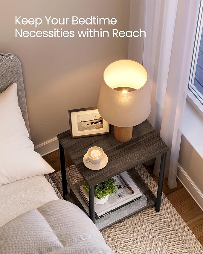 VASAGLE Side Tables Set of 2, Small End Table, Nightstand for Living Room, Bedroom, Office, Bathroom, Chestnut Brown and Classic Black ULET272B74