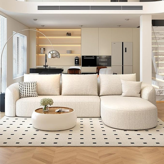 111" Modular Sectional Couches Luxury Modern Curved Back Sofa,Minimalist Comfy L-Shape Boneless Cloud Couch for Living Room Apartment,(Right Facing Chaise,White)