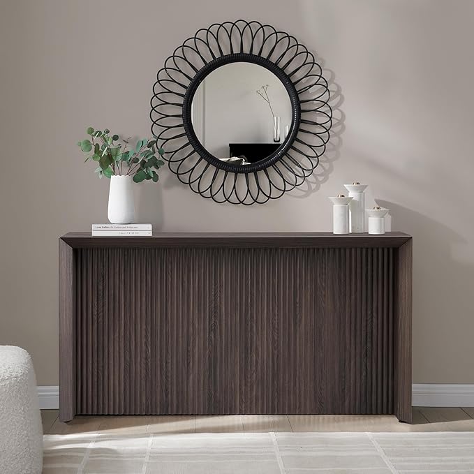 Henn&Hart 56'' Wooden Rectangular Fluted Console Table Entryway Table, Sofa Table for Entryway, Living Room, Couch, Hallway, or Office, Alder Brown