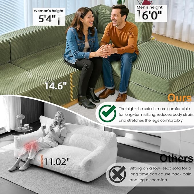 Folding Sofa Bed Convertable Corduroy Couch King Size Floor Sleeper 4-in-1 DIY Combination Modular Sofa Fold Out Futon Lounge Comfy Foldable Lazy cama for Living Room (Green)