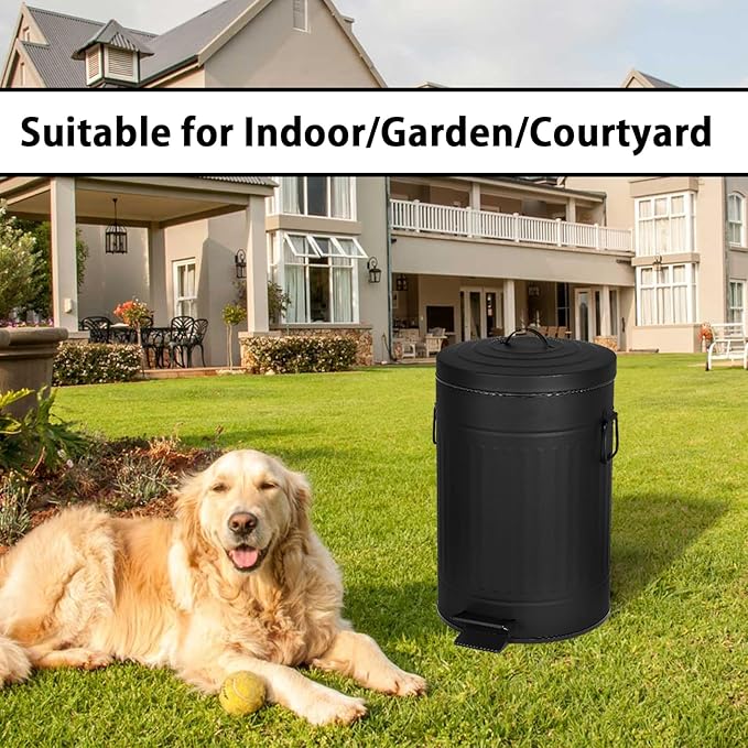 Dog Poop Trash Can with Lid for Outdoors，3.2 Gallon Trash Can with Activated Carbon Filter & Plastic Bags, Pet Waste Container，UP12L-BK-Y+90BK-New