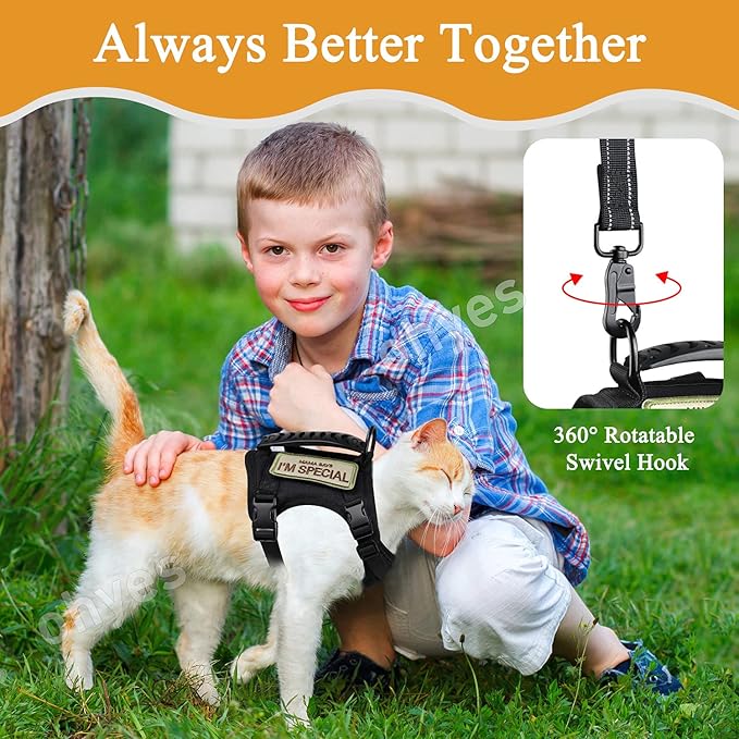 Tactical Cat Harness and Leash for Walking,Escape Proof Soft Adjustable Pet Vest Harness for Large Cat,Breathable Mesh Small Dog