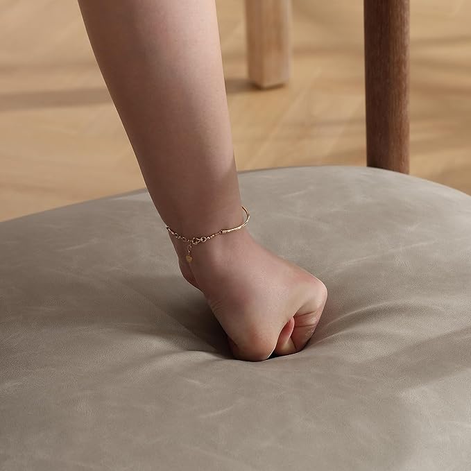 PU Leather Dining Chairs Set of 2, Modern Upholstered Dining Chairs, Curved Backrest Kitchen Dining Room Chairs Accent Chairs Arm Chairs with Natural Wood Legs, Grey