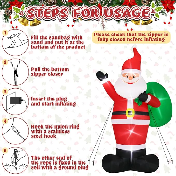 16FT Inflatable Christmas Santa, Giant Outdoor Santa Claus Blow Up Decorations with LED Lights, Waterproof Holiday Yard Decoration for Lawn, Garden, Xmas Party (16H x 9.8W x 5.2D ft)