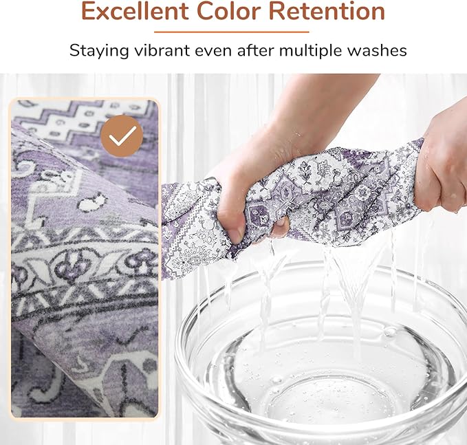 OPPODREAM Thin 6x9 Area Rugs, Washable Rug 6x9 with Non Slip Backing, Faux Cashmere Low-Pile 6 x 9 Carpet, Purple