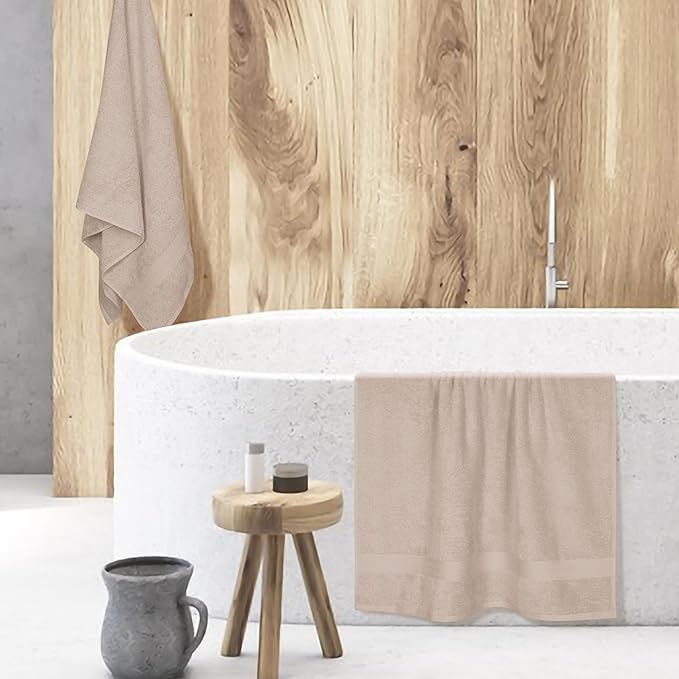 BOUTIQUO Cotton 2 Pack Oversized Bath Towel Set, Large Bath Towels 27x54, Ultra Soft, Absorbent, Compact, Quick Drying and Lightweight, Eco-Friendly and 100% Recyclable Towel Set - Tan