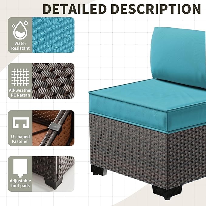 Gotland 10 Pieces Patio Furniture Set with Fire Pit Table, All Weather Rattan Outdoor Furniture with 29.5'' High Backrest 4’’ Thick Cushions Coffee Table, Outdoor Sofa for Deck, Garden, Backyard, Blue