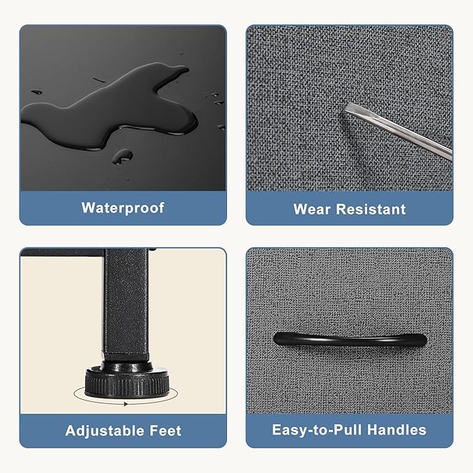 DUMOS Nightstand with 4 Drawers Bedside Table with Removable Fabric Bins Sturdy Steel Frame Wood Top Organizer Furniture for Bedroom Closet Living Room