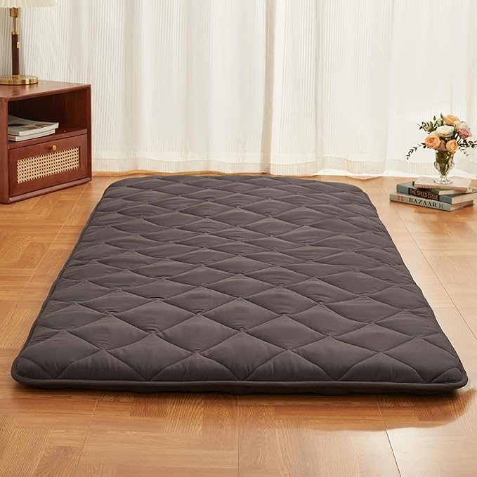 Aircliff Japanese Floor Futon Mattress, Roll Up Tatami Mat, Sleeping Pad, Shikibuton, CertiPUR-US Certified Foam Floor Bed Mattress for Sleeping, Dormitory, Guest Bed, Designed in Japan(Grey, Queen)