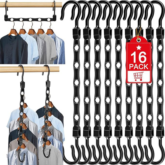 16 Pack Hangers Space Saving Magic Space Saver Storage Smart Plastic Clothes Hanger Organizer Closet Organizers and Storage for Closet Wardrobe Apartment College Dorm Room Essentials, Black