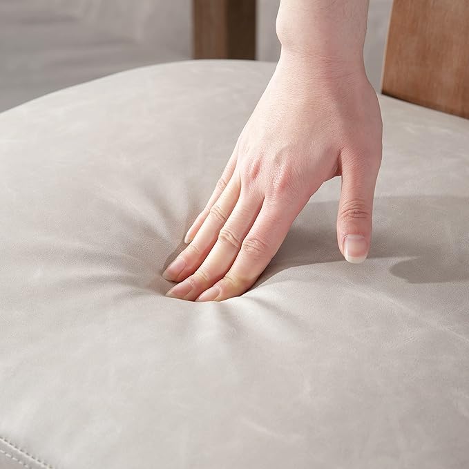 Rattan Dining Chairs Set of 2, Mid-Century Modern Dining Chair, Kitchen Dining Room Chairs, Curved Cane Back Upholstered PU Leather Dining Chairs with Wood Frame, Grey