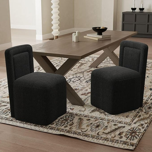 Black Upholstered Dining Chairs Set of 2, Armless Modern Sherpa Dining Chairs with High Back, Kitchen Chair for Dining Room/Restaurant/Living Room