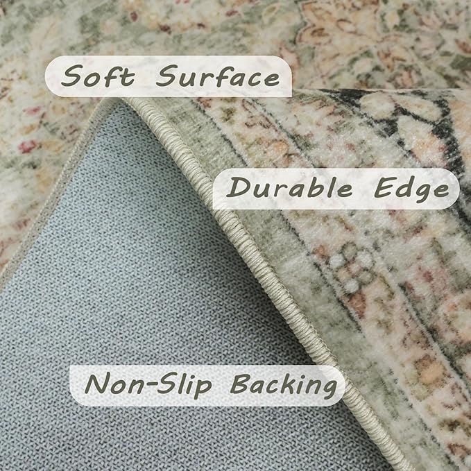 Area Rug 9x12 Olive Charcoal Area Rug 9x12 Indoor Vintage Living Room Carpet Washable Distressed Rug Retro Accent Throw Rug for Office Dining Room Nursery (Olive Charcoal, 9x12 ft)