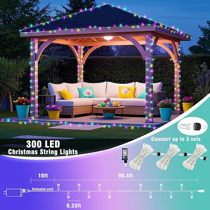 300 LED Christmas Lights Outdoor Indoor, Connectable 100FT String Lights Indoor Clear Wire 8 Modes Plug in Twinkle Fairy Lights for Bedroom Christmas Tree Party Decorations, Pastel