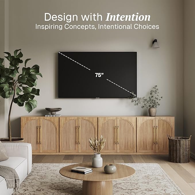 BELLEZE Set of 4 Modular Sideboard with Double-Arc Wood Doors, Small Arched Buffet Cabinet with Storage and Adjustable Shelves, Classic Modern Credenza for Dining Room, Living Room or Entryway(Camel)