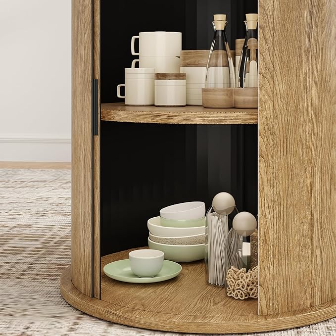 Farini 43" Round Dining Table for 4-6 with Storage Space,Modern Kitchen Room Table with Wood Top & Sturdy Metal Base,Walnut