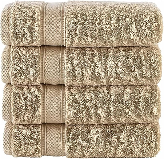 NOVA Luxury Linen - Hotel Quality Turkish Towel Set for Bathroom (4 Pcs Washcloth Set, Warmsand Beige)