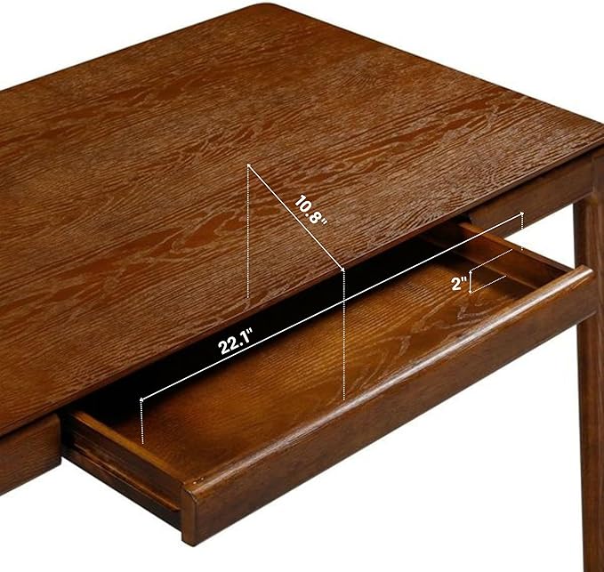NTC Mingle Modern Wooden Rectangle Desk Table with Hidden Drawer – Waterproof & Heat Resistant, Dark Walnut