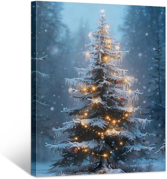 Framed Christmas Pictures Wall Decor,Vintage Pine Tree Prints,Winter Christmas Canvas Wall Art Decoration for Bedroom Bathroom Living Room Rustic Xmas Holiday Gifts (Christmas Tree 15, 24'' X 36'')