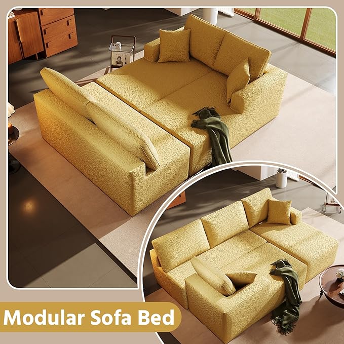 140" Modular U-Shaped Sectional Sofa, 7-Seater Cloud Couch with Double Chaise, Modern Sleeper Sofa,No Assembly Sectional Cloud Boneless Sofa Couches for Living Room/Apartment
