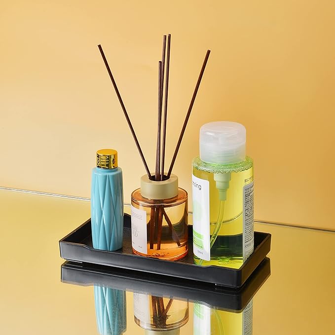 6 Packs Small Black Mini Tray (8 inch x 4 inch) for Serving Accessory, Spa, Coffee, Drinks, Wine, Tea, Bar, Party, Seasoning, Perfume or Display Use.