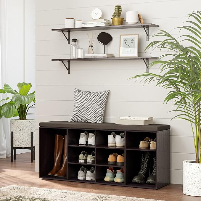 DINZI LVJ Long Wall Shelves, 31.5 Inch Wall Mounted Shelves Set of 2, Easy-to-Install, Wall Storage Ledges with Sturdy Metal Brackets for Living Room, Bathroom, Bedroom, Kitchen, Espresso