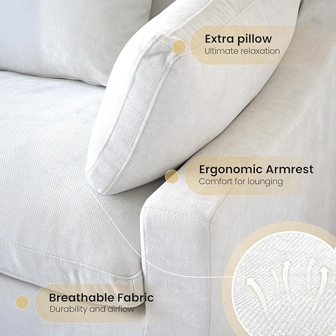 Modular Sectional Sofa,119inch V Shaped Down Filled Cloud Couch,5 Seater Convertible Sofa Living Room Set,Cover Washable and Replaceable Couches for Living Room,White