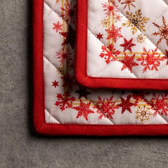 Maison d' Hermine Pot Holders Set 100% Cotton Heat Resistant Potholders 8" x 8" Hot Pads with Loop for Thanksgiving Christmas Decorations BBQ Cooking Baking Handling Hot Pans (Pack of 2, Crystal Star)