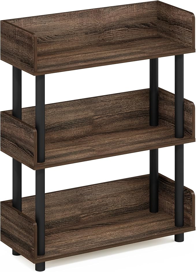 Furinno TURN-N-TUBE 3-Tier Display Shelf, Storage Shelves, Book Shelf, Open Shelves with Rounded Corner Top Edges, for Organization and Storage, Living Room, Home Office, Walnut