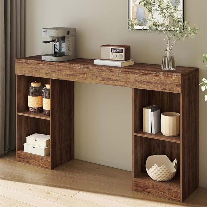 55 Inches Console Table,4 Cubes Narrow Entryway Table,3 Tier Wood Behind Couch Sofa Table,TV Console with Storage for Living Room,Hallway,Entrance,Foyer (Striped Brown)