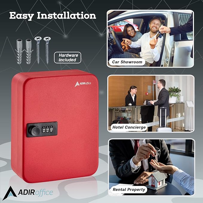 AdirOffice Steel Combination Lock Keys Cabinet Security Storage Box Organizer Holder Locked Key Box Wall Mount 30 Slots