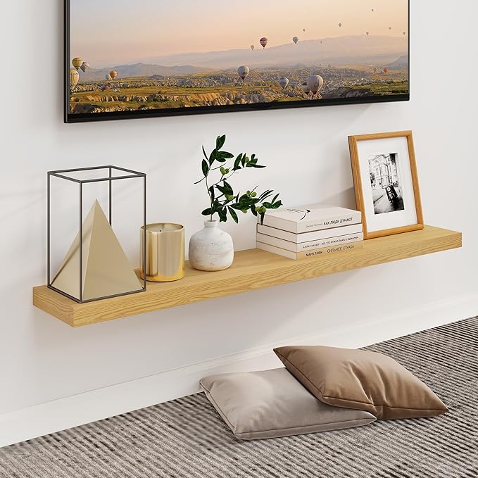 Fun Memories Floating Shelves for Wall, 48Inch Long Floating Shelves Set of 1, Hanging Shelf with Invisible Brackets, Wood Shelves for Living Room, Bedroom, Kitchen, Oak