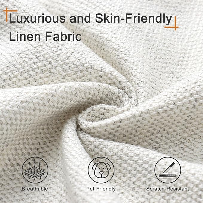 ABCASA L Shaped Sofa Couch with Wide Armrest for Living Room,Removable Cushion Cover, Modern Premium Linen 3 Seater Sofas for Small Space, Office, Apartment, Ivory