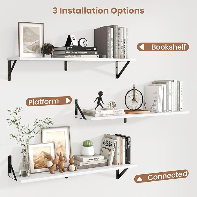 Axeman White Floating Shelves for Wall 32 Inch | 31.5W x 8D Rustic Floating Shelves Set of 2 | 8 Inch Deep Long Wall Shelves for Bathroom Kitchen Living Room | Bookshelf Display Shelves