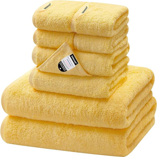 SEMAXE Yellow Bath Towel Set, 100% Cotton Absorbent Bathroom Towels with Hanging Loops, 8 Piece Towel Set Include 2 Bath Towels, 2 Hand Towels, 4 Washcloths