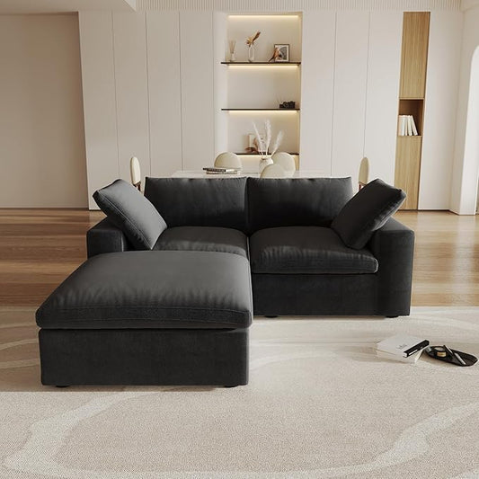 Cloud Modular Sectional Sofa Couch,80.3" L Shaped Convertible Couches with Storage Ottoman for Living Room,Minimalist Deep Sofa Couches,Sofa Covers Washable&Replaceable(Black)