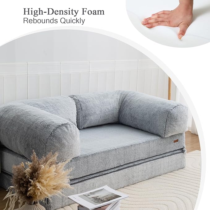 COMAX Folding Sofa Bed Queen, Foldable Couch Bed, Fold Out Futon Chair Sleeper for Adults, Convertible Floor Mattress Sofa for Bedrooom Living Room, Snow Light Grey