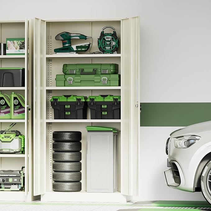 INTERGREAT Metal Storage Cabinet, 72" H Lockable Steel Cabinets with Locking Doors, Storage Locker with Adjustable Shelves for Office, Home, Garage, Gym, School (Warm Grey)