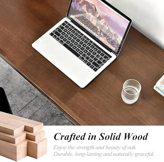 Solid Wood Computer Desk with Drawers, Modern Writing Desk for Home Office, Mid Century Modern Desk, Oak Study Table, 35.4x19.9x29.5 inches (Single Drawer), Walnut